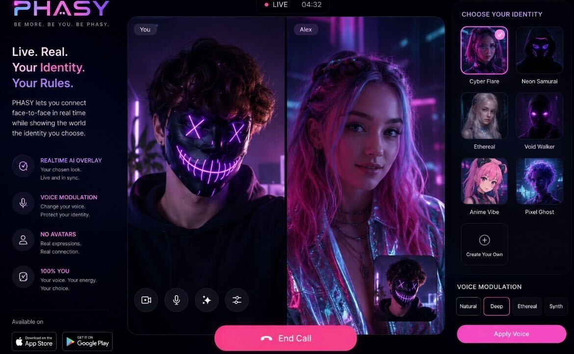 Phasy live call with identity overlay active