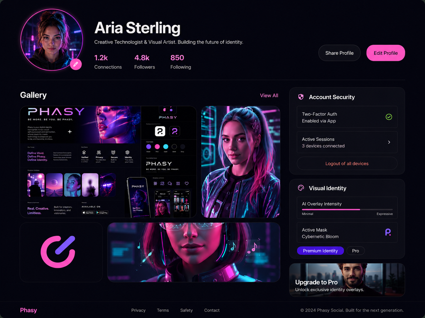 Phasy premium profile and identity controls