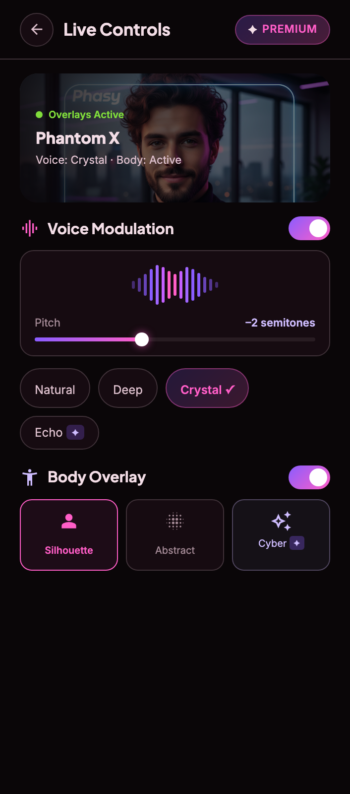 PHASY Premium – Voice & Body Overlay